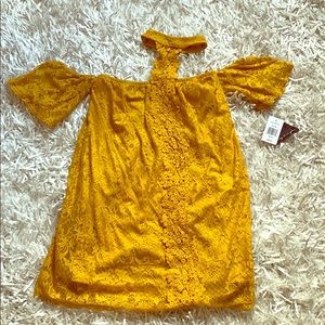 Mustard Yellow Off-The-Shoulder Dress w/Choker